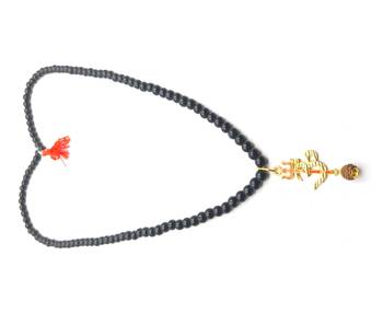 Om Shiv Mahakal Trishul With Rudraksha Pendant With Black Hakik Agate 108 beads Mala For  2