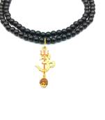 Om Shiv Mahakal Trishul With Rudraksha Pendant With Black Hakik Agate 108 beads Mala For 