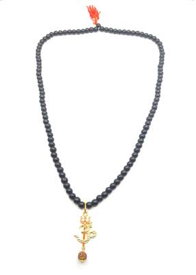 Om Shiv Mahakal Trishul With Rudraksha Pendant With Black Hakik Agate 108 beads Mala For  2