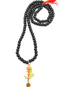 Om Shiv Mahakal Trishul With Rudraksha Pendant With Black Hakik Agate 108 beads Mala For 