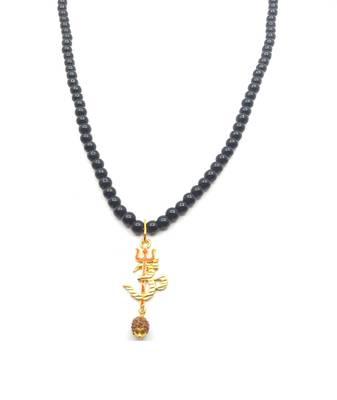 Om Shiv Mahakal Trishul With Rudraksha Pendant With Black Hakik Agate 108 beads Mala For  2