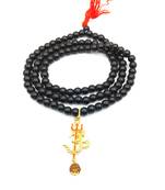 Om Shiv Mahakal Trishul With Rudraksha Pendant With Black Hakik Agate 108 beads Mala For 