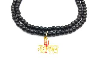 Raviour Lifestyle Lord Shiv Mahakal Bholenath Trishul Pendant With Black Hakik Agate 108 beads Mala properly energized 1