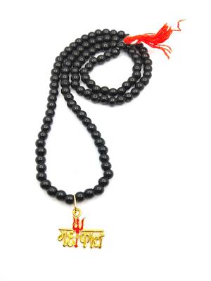 Raviour Lifestyle Lord Shiv Mahakal Bholenath Trishul Pendant With Black Hakik Agate 108 beads Mala properly energized 1