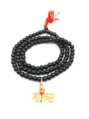 Raviour Lifestyle Lord Shiv Mahakal Bholenath Trishul Pendant With Black Hakik Agate 108 beads Mala properly energized 3
