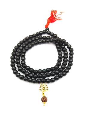 Mahakal Bholenath Trishul Pendant With Black Hakik Agate 108 beads Mala For Good Health And Lord Shiv Blessing 2