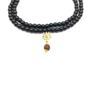 Mahakal Bholenath Trishul Pendant With Black Hakik Agate 108 beads Mala For Good Health And Lord Shiv Blessing 1