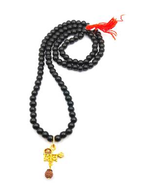 Lord Shiv Mahakal Mahadev Bholenath Trishul Pendant With Black Hakik Agate 108 beads Mala  1