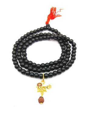 Lord Shiv Mahakal Mahadev Bholenath Trishul Pendant With Black Hakik Agate 108 beads Mala  3