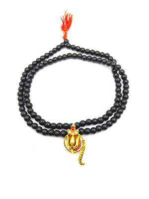 Raviour Lifestyle Lord Shiv Shakti 5 Mukhi Shiv Trishul Damru With Black Hakik Agate 108 beads Mala 2