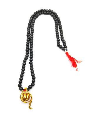 Raviour Lifestyle Lord Shiv Shakti 5 Mukhi Shiv Trishul Damru With Black Hakik Agate 108 beads Mala 1