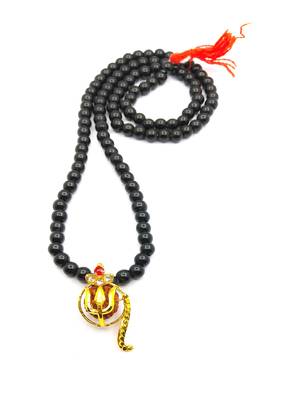 Raviour Lifestyle Lord Shiv Shakti 5 Mukhi Shiv Trishul Damru With Black Hakik Agate 108 beads Mala 3