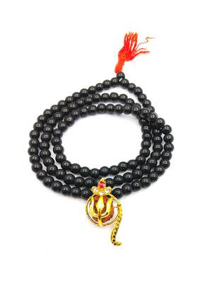 Raviour Lifestyle Lord Shiv Shakti 5 Mukhi Shiv Trishul Damru With Black Hakik Agate 108 beads Mala 1