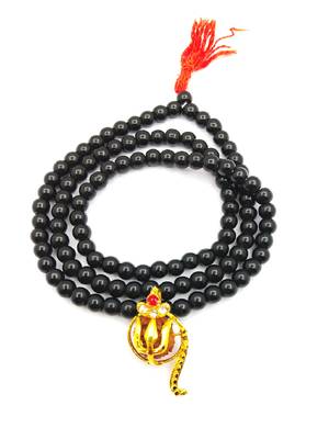 Raviour Lifestyle Lord Shiv Shakti 5 Mukhi Shiv Trishul Damru With Black Hakik Agate 108 beads Mala 3