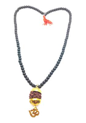 Raviour Lifestyle Mahadev Shiva Om Rudraksha Pendant With Black Hakik Agate 108 beads Mala For Mahadev Blessing  1