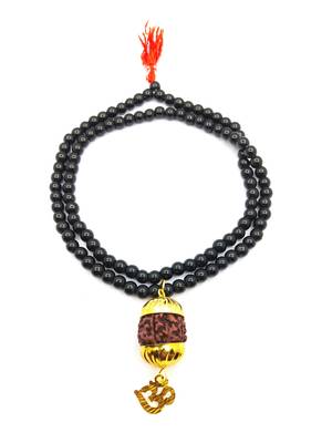 Raviour Lifestyle Mahadev Shiva Om Rudraksha Pendant With Black Hakik Agate 108 beads Mala For Mahadev Blessing  1