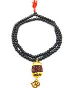Raviour Lifestyle Mahadev Shiva Om Rudraksha Pendant With Black Hakik Agate 108 beads Mala For Mahadev Blessing 