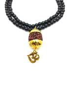 Raviour Lifestyle Mahadev Shiva Om Rudraksha Pendant With Black Hakik Agate 108 beads Mala For Mahadev Blessing 