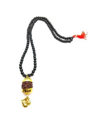 Raviour Lifestyle Mahadev Shiva Om Rudraksha Pendant With Black Hakik Agate 108 beads Mala For Mahadev Blessing  2