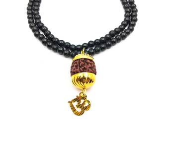 Raviour Lifestyle Mahadev Shiva Om Rudraksha Pendant With Black Hakik Agate 108 beads Mala For Mahadev Blessing  2