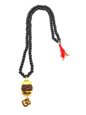 Raviour Lifestyle Mahadev Shiva Om Rudraksha Pendant With Black Hakik Agate 108 beads Mala For Mahadev Blessing  1
