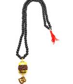 Raviour Lifestyle Mahadev Shiva Om Rudraksha Pendant With Black Hakik Agate 108 beads Mala For Mahadev Blessing 