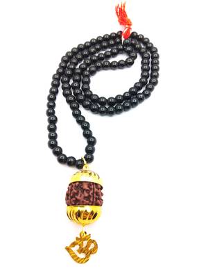 Raviour Lifestyle Mahadev Shiva Om Rudraksha Pendant With Black Hakik Agate 108 beads Mala For Mahadev Blessing  3