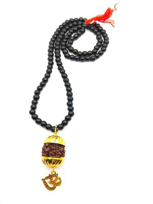 Raviour Lifestyle Mahadev Shiva Om Rudraksha Pendant With Black Hakik Agate 108 beads Mala For Mahadev Blessing  1