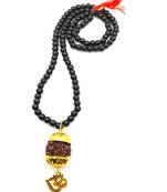 Raviour Lifestyle Mahadev Shiva Om Rudraksha Pendant With Black Hakik Agate 108 beads Mala For Mahadev Blessing 