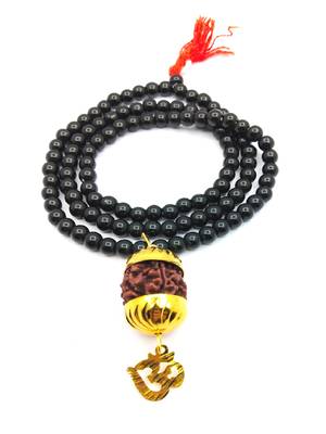 Raviour Lifestyle Mahadev Shiva Om Rudraksha Pendant With Black Hakik Agate 108 beads Mala For Mahadev Blessing  3
