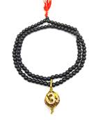 Lord shiv punchmukhi rudraksha Om pendant With Black Hakik Agate 108 beads Mala For Good Luck and Mahadev Blessing