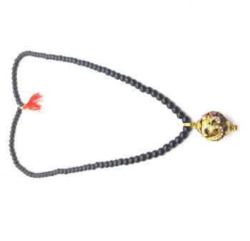 Lord shiv punchmukhi rudraksha Om pendant With Black Hakik Agate 108 beads Mala For Good Luck and Mahadev Blessing 2