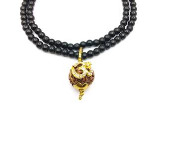 Lord shiv punchmukhi rudraksha Om pendant With Black Hakik Agate 108 beads Mala For Good Luck and Mahadev Blessing 1