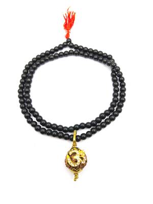 Lord shiv punchmukhi rudraksha Om pendant With Black Hakik Agate 108 beads Mala For Good Luck and Mahadev Blessing 3