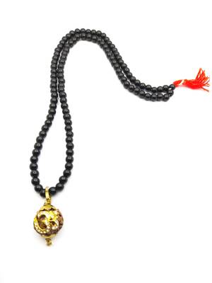 Lord shiv punchmukhi rudraksha Om pendant With Black Hakik Agate 108 beads Mala For Good Luck and Mahadev Blessing 1