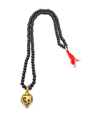 Lord shiv punchmukhi rudraksha Om pendant With Black Hakik Agate 108 beads Mala For Good Luck and Mahadev Blessing 1