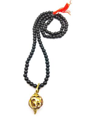 Lord shiv punchmukhi rudraksha Om pendant With Black Hakik Agate 108 beads Mala For Good Luck and Mahadev Blessing 1