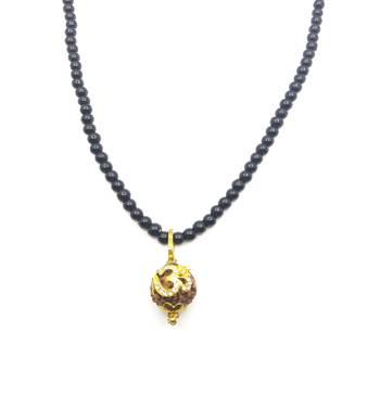 Lord shiv punchmukhi rudraksha Om pendant With Black Hakik Agate 108 beads Mala For Good Luck and Mahadev Blessing 2