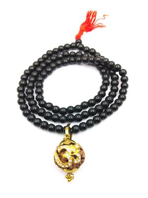 Lord shiv punchmukhi rudraksha Om pendant With Black Hakik Agate 108 beads Mala For Good Luck and Mahadev Blessing 3