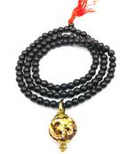 Lord shiv punchmukhi rudraksha Om pendant With Black Hakik Agate 108 beads Mala For Good Luck and Mahadev Blessing