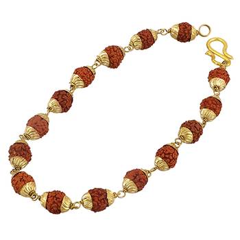 Raviour Lifestyle Original 5 Mukhi 5 Face Golden Cap Rudraksha Bracelet 1