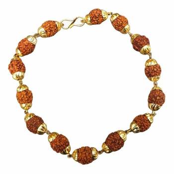 Raviour Lifestyle Original 5 Mukhi 5 Face Golden Cap Rudraksha Bracelet 2