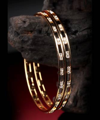 Gold Plated Diamond Studded Bangles set of 2 1