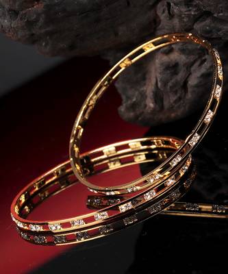Gold Plated Diamond Studded Bangles set of 2 3