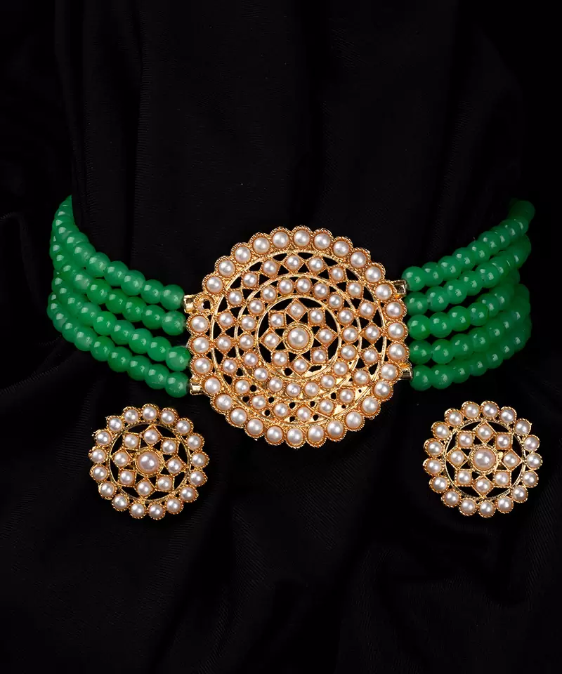 Green PEARL CHOKER NECKLACE SET FOR WOMEN