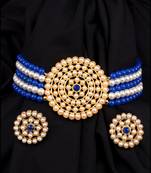 Blue & White Pearl Choker Necklace Set for Women