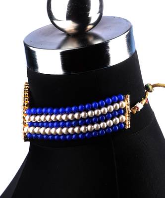 Blue & White Pearl Choker Necklace Set for Women 4