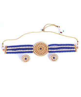Blue & White Pearl Choker Necklace Set for Women 5