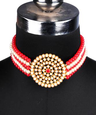 Red Choker Design Traditional Stylish Fancy Pearl Necklace Jewellery Set for Women 1