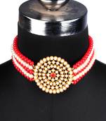 Red Choker Design Traditional Stylish Fancy Pearl Necklace Jewellery Set for Women